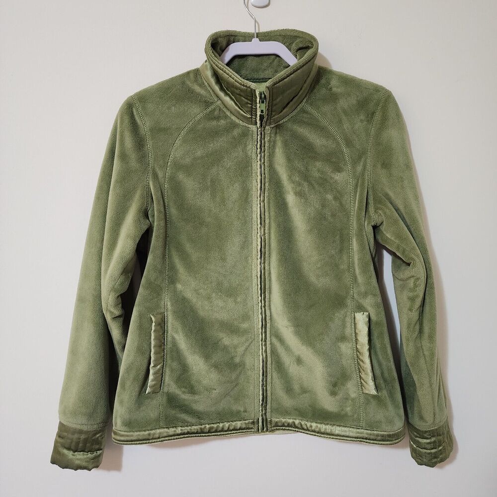 Pendleton Plush Full Zip Jacket Green Satin Trim Soft Lined Thick Women's M
